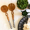 Olive Wood Serving Set, Braided Batik Handles