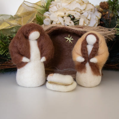 Handmade Petite Felt Nativity with Barn