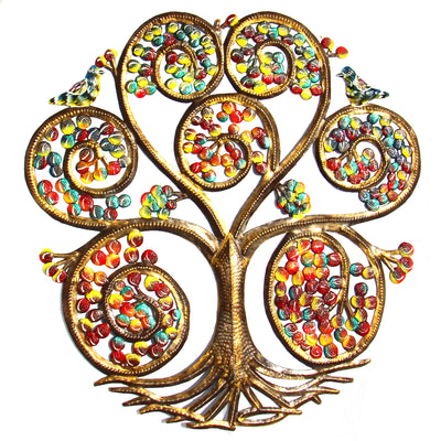 Autumn Spiral Tree of Life Haitian Metal Drum Wall Art, 24"