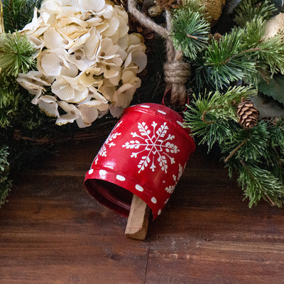 Recycled Rustic Red and White Snowflake Chime Irong Hanging Bell