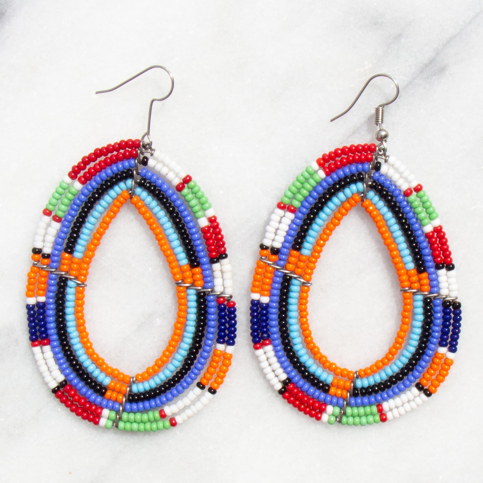PACK OF 5 -Maasai Bead Contrasting Multicolor Teardrop Earrings