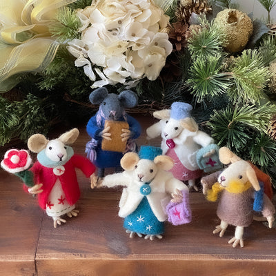 Set of Five Family Mouse Collectibles Handmade Felt Decor