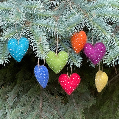 Mini Hearts Handmade Felt Ornament, Set of 7