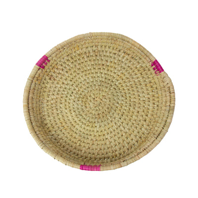 Hand-woven Palm Tray Basket with Pink Detail