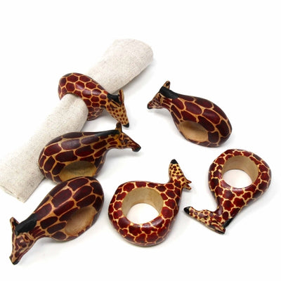 Mahogany Giraffe Napkin Rings, Set of 6