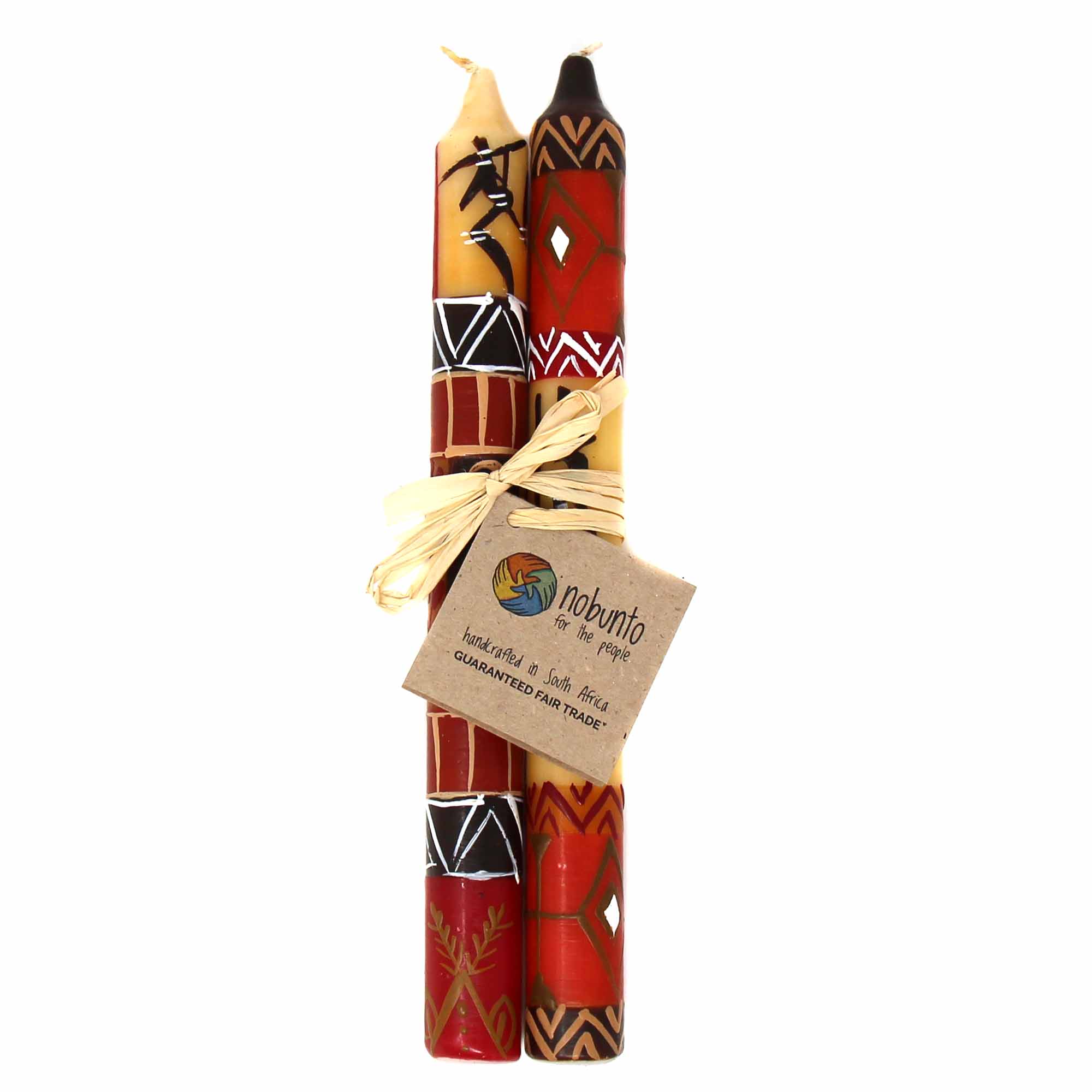 Global Crafts Hand-Painted African Design Candles – 9" Tall, 10-Hour Burn, Made In South Africa