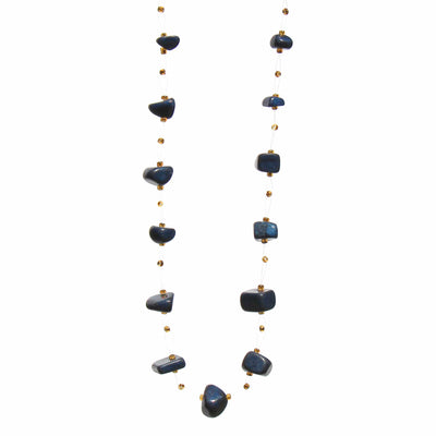 Floating Stone & Maasai Bead Necklace, Dark Blue