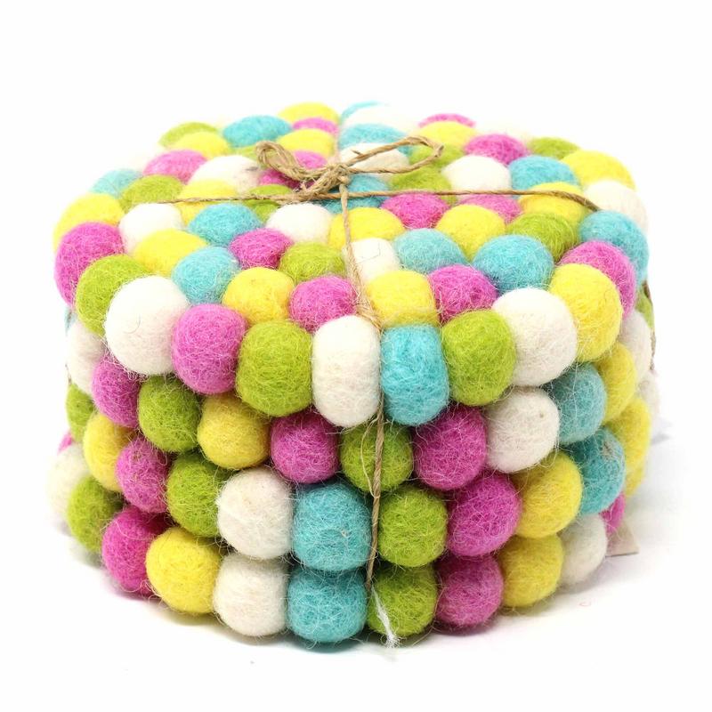 Hand Crafted Felt Ball Coasters: 4-pack, Candy