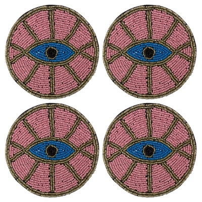 Pink Evil Eye Beaded Coasters, Set of 4