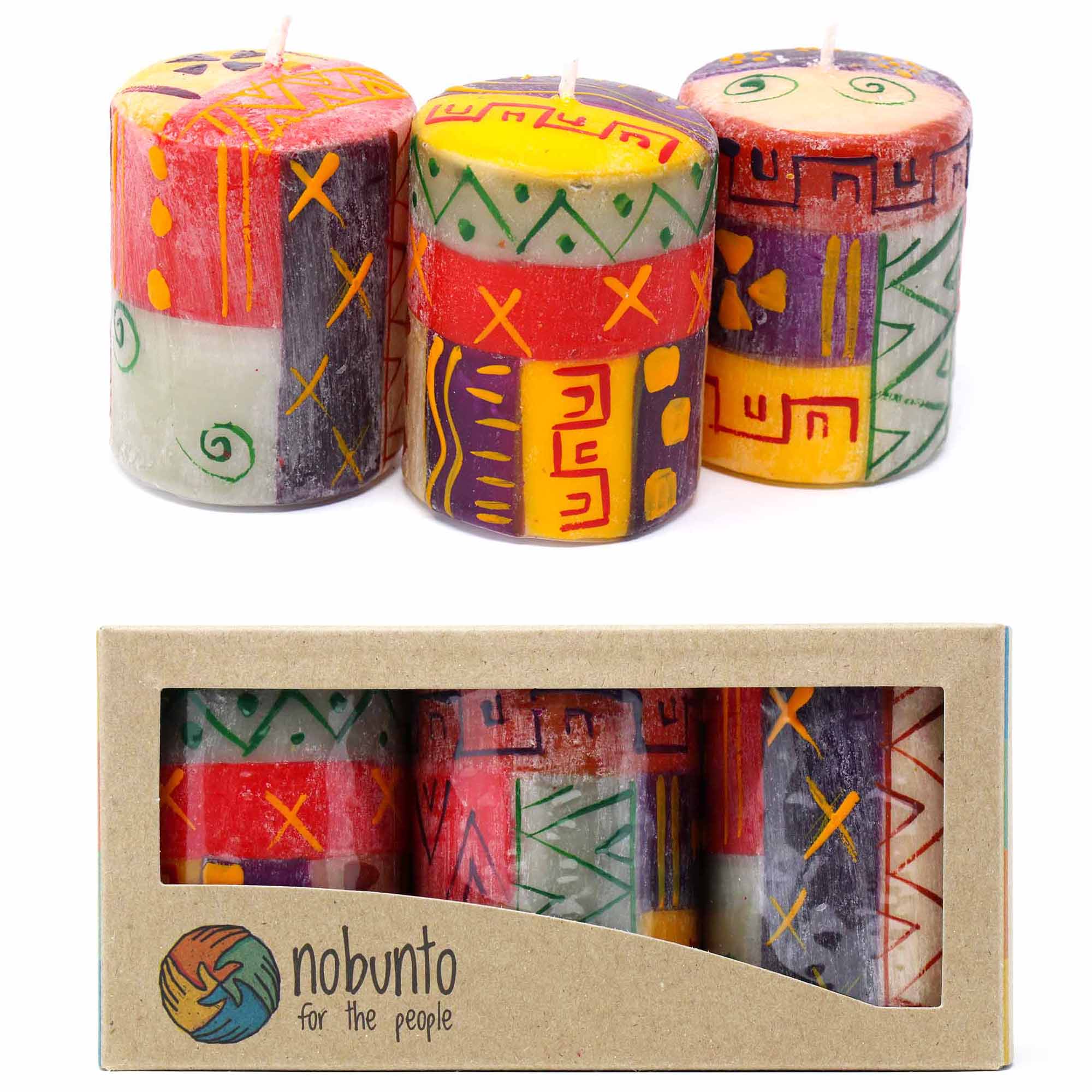 Hand-Painted Votive Candles, Boxed Set of 3 (Indabuko Design)