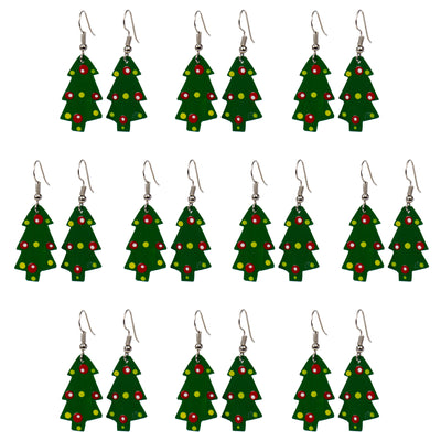 Set of 10 Painted Tin Christmas Tree Earrings