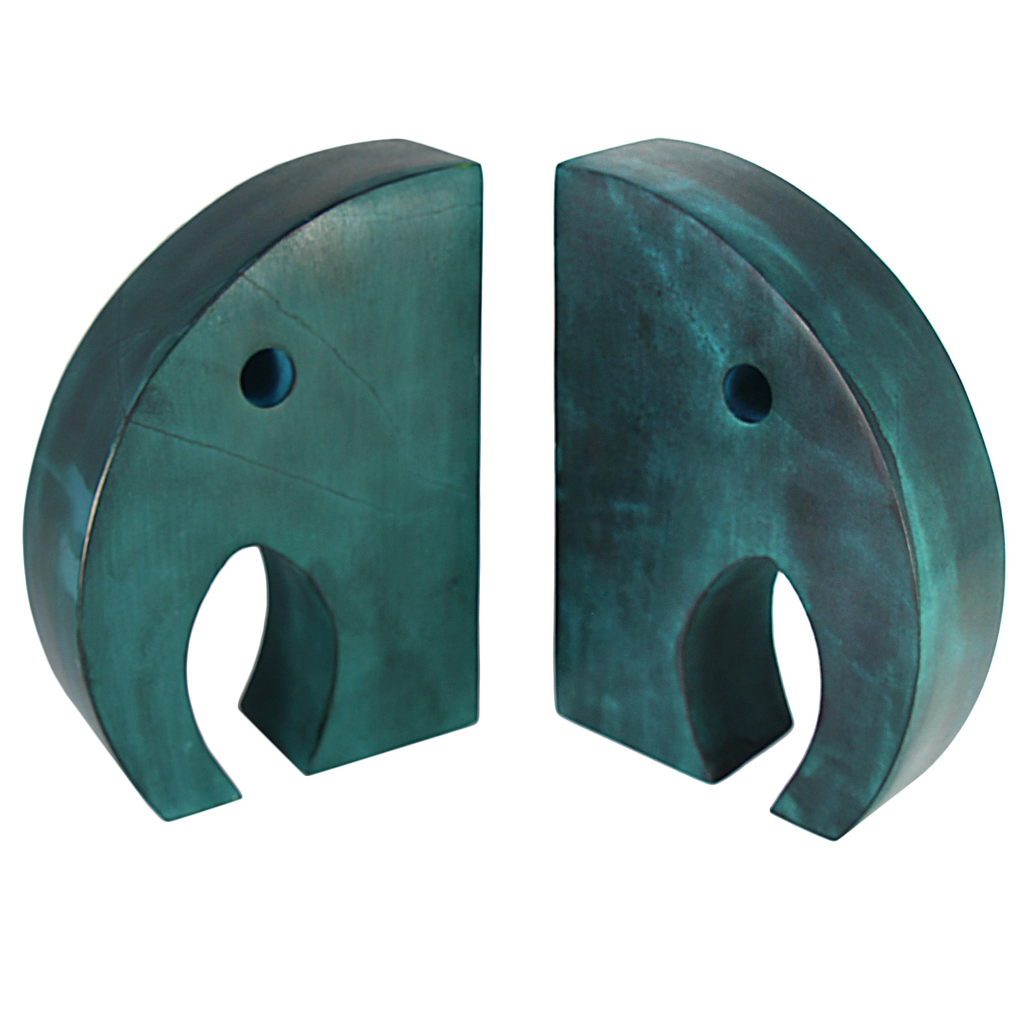 Carved Gorara Soapstone Elephant Book Ends - Teal