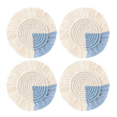 Macrame Coasters in Blues with fringe, Set of 4