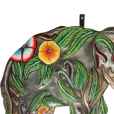 Hibiscus Elephant Haitian Metal Art, 14 inch