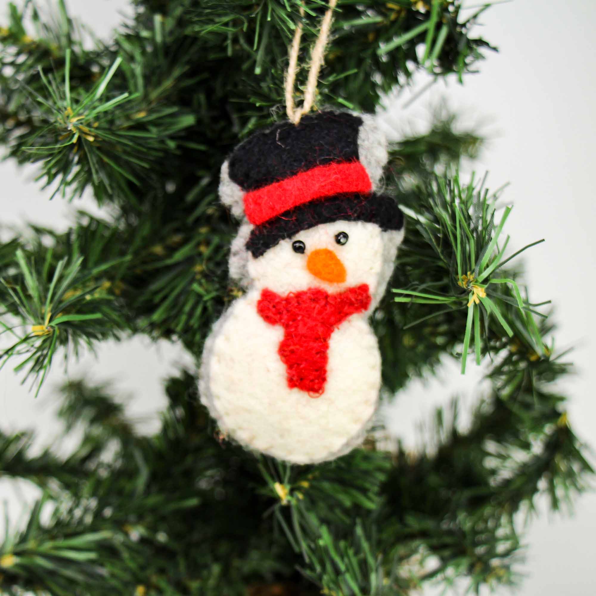 Christmas Snowman Felt Ornament, Red