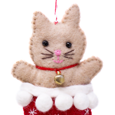 Kitty Cat in Stocking Handmade Felt Ornament