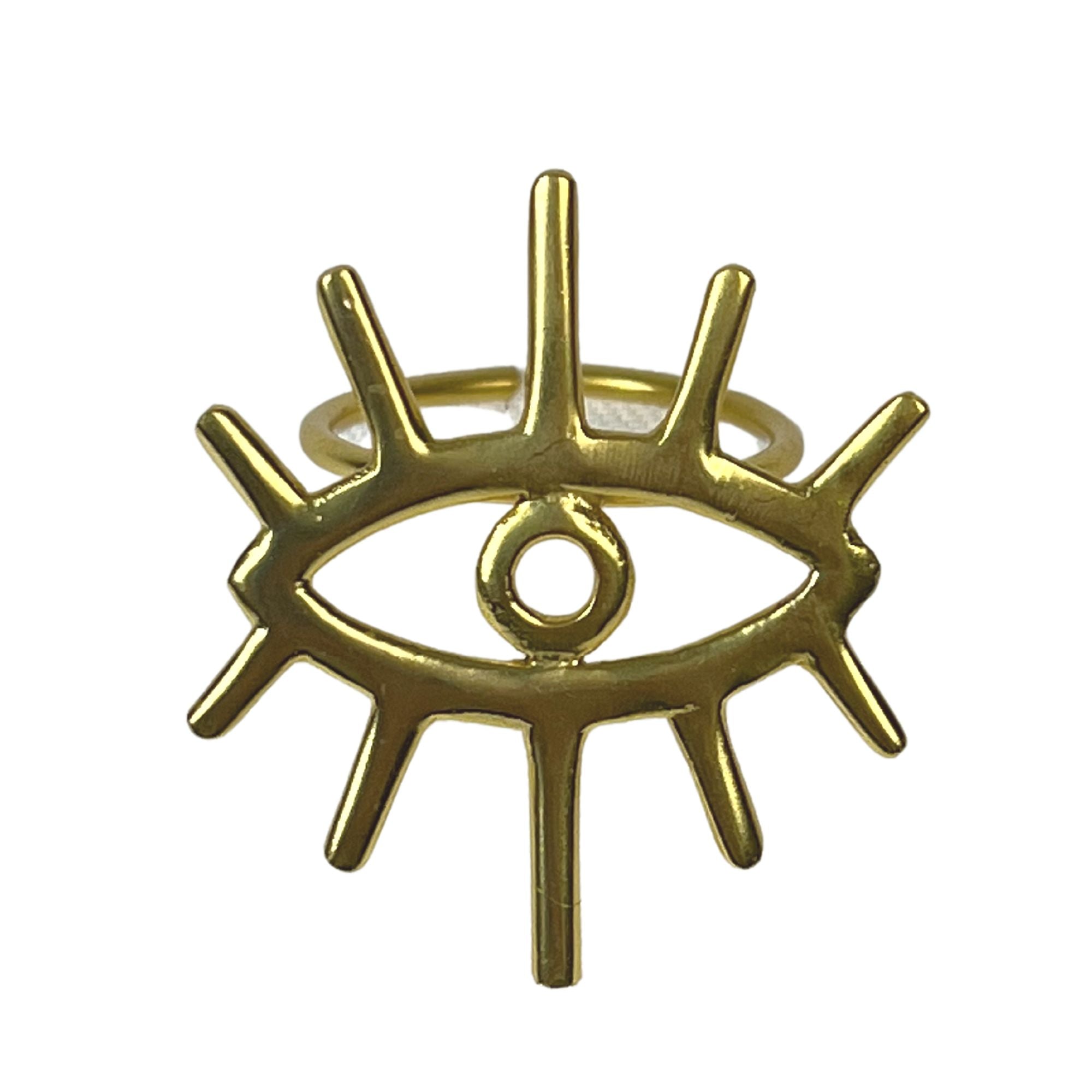 Adjustable Evil Eye Golden Brass Ring