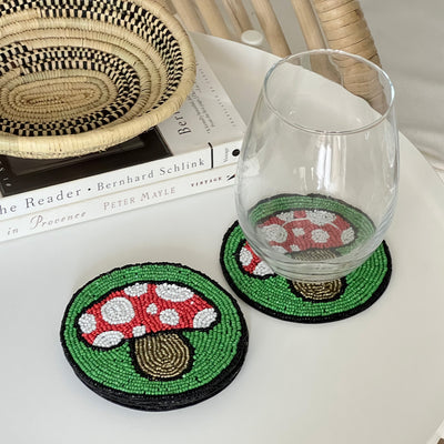 Bright Mushroom Glass Beaded Coasters, Set of 4