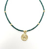 Dark Green Glass Bead Choker with Golden Coin Pendant- Pack of 3