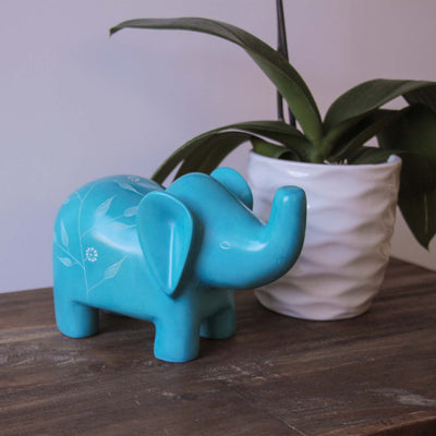 Extra Large Soapstone Elephant Sculpture - Turquoise