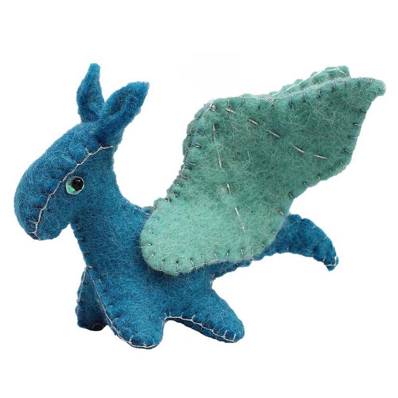 Hand Crafted Felt from Nepal: Castles and Dragons Theme, Blue Dragon