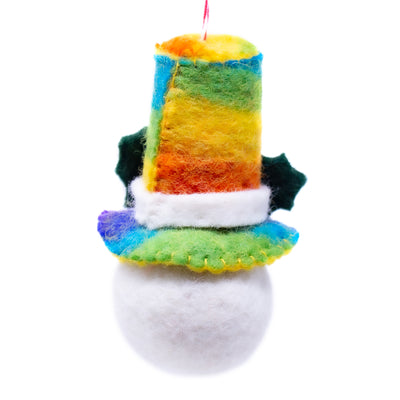 Rainbow Top Hat Snowman Handmade Felt Ornament