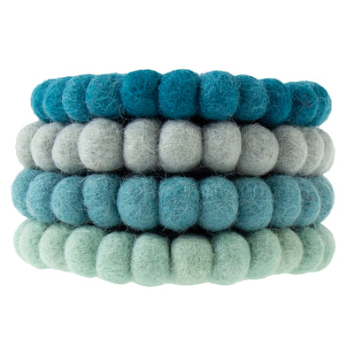 Teal Tonal Felt Ball Coasters, Set of 4