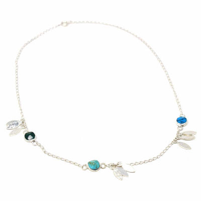 Alpaca Silver Feathers and Turquoise Charm Necklace
