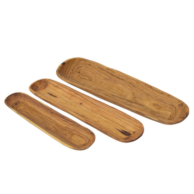 Oblong Nested Olive Wood Bowls, Set of 3