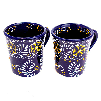 Mexican Pottery Flared Coffee Mugs, Blue