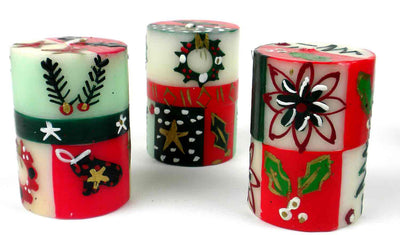 Christmas Hand-Painted Votive Candles, Boxed Set of 3 (Ukhisimusi Design)