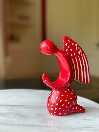 Soapstone Praying Angel Sculpture - Red Finish