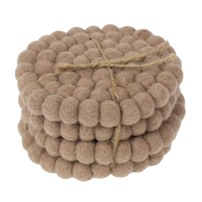 Driftwood Brown Felt Ball Coasters, Set of 4