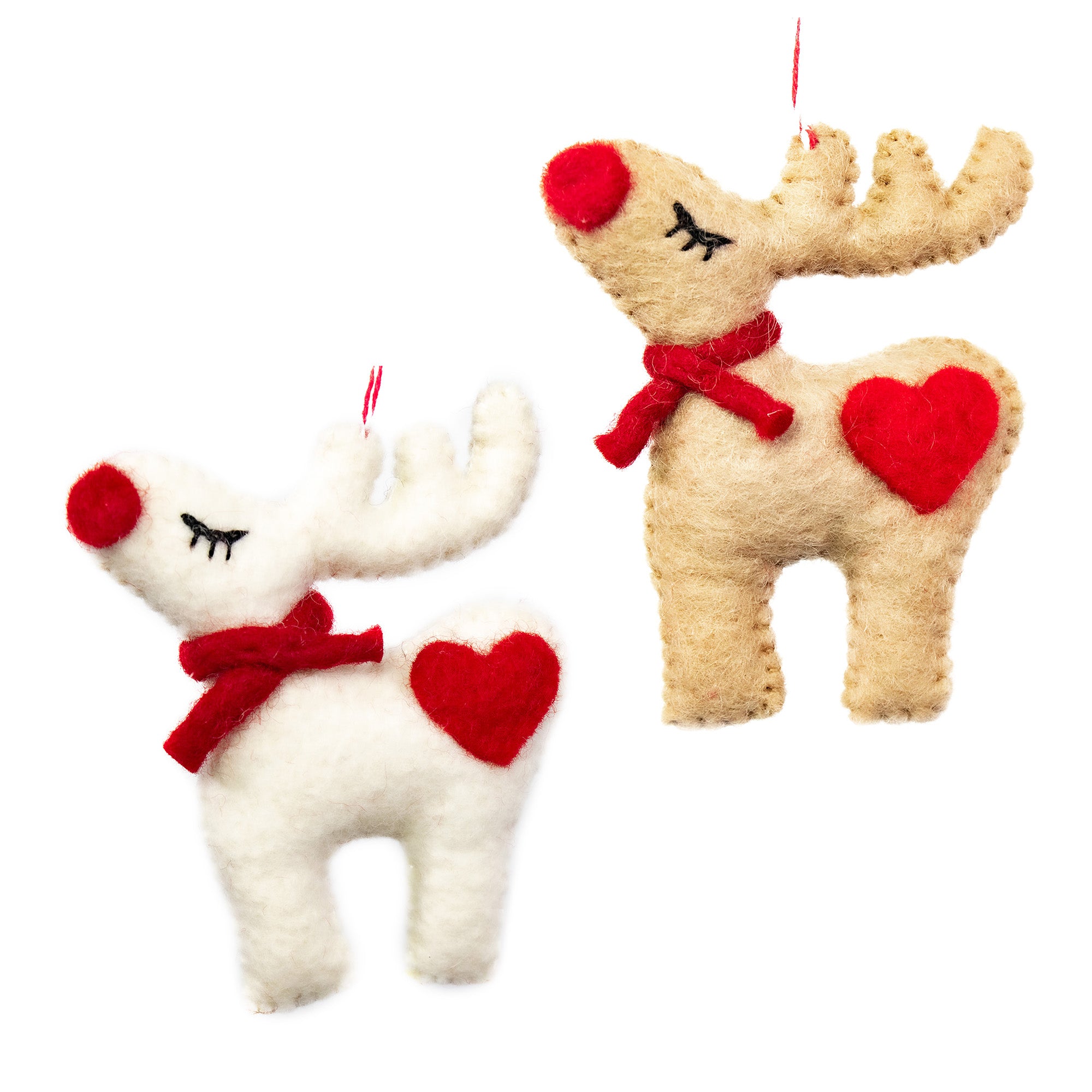 Reindeers in Love Handmade Felt Ornaments, Set of 2