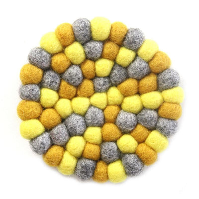 Solar Plexus Chakra Yellow Felt Ball Coasters, Set of 4