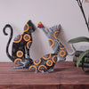 Playful Cat Trio Painted with Sunflowers Haitian Steel Drum Wall Art