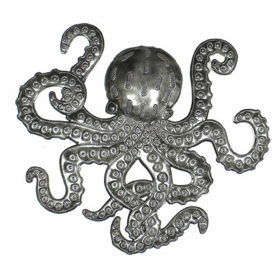 Octopus Nautical Haitian Metal Drum Wall Art (14" x 16")