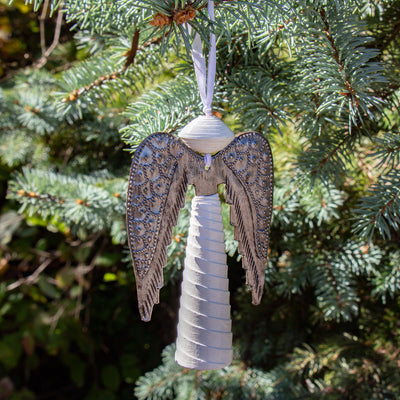 Paper Mache and Metal Angel Ornament from Haiti - WHITE