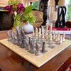 Soapstone Hand-Carved Chess Set - Safari Animal Pieces - Grey/Natural Stone