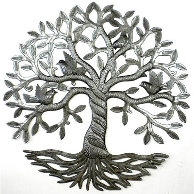 Twisted Tree of Life with Birds Haitian Metal Drum Wall Art, 24"