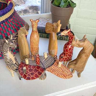 Mahogany Safari Party Animals Sculpture Carving