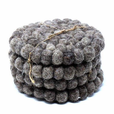 Dark Grey Felt Ball Coasters, Set of 4