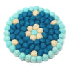 Turquoise Flower Felt Ball Trivet