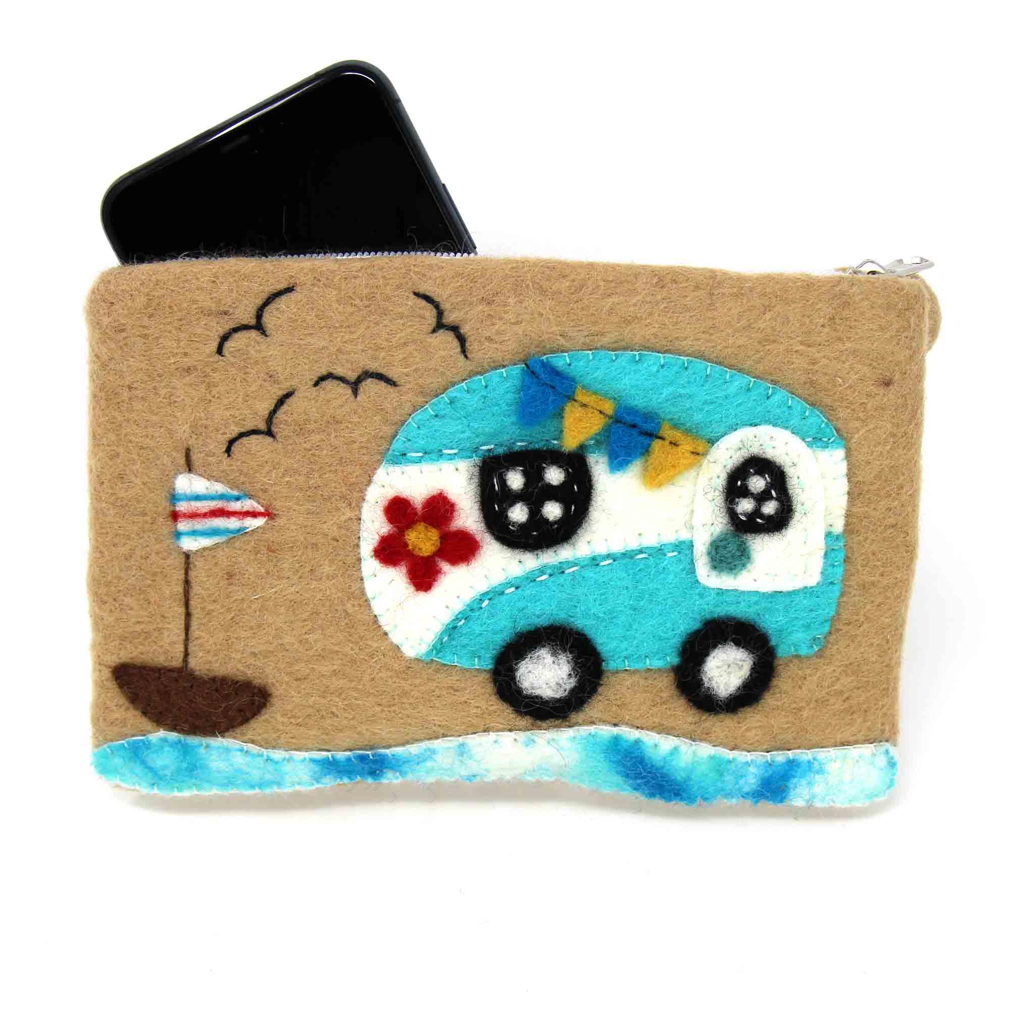 Happy Camper Van Felt Zipper Pouch