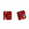 Square Glass Stud Earrings, Red and Silver Swirls - Pack of 3