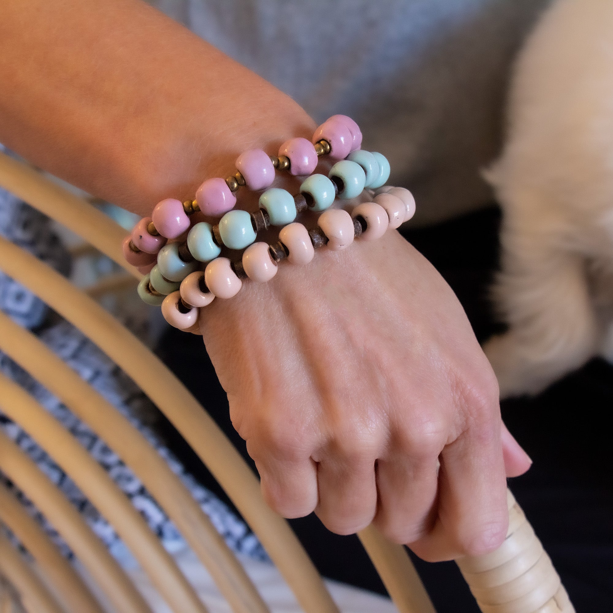 Handcrafted Stackable Set Clay Bead Bracelets from Haitian Artisans, Pastel  Hues