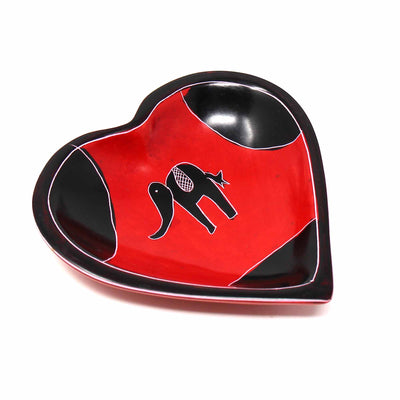 Single Soapstone Heart Bowls - Medium 5-inch - Tribal Design