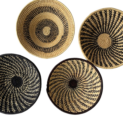 Woven Sisal Basket, Spiral Pattern in Natural/Black MIXED DESIGNS