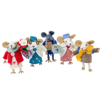 Set of Five Family Mouse Collectibles Handmade Felt Decor