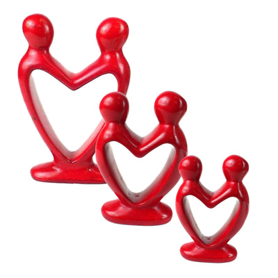 Single Soapstone Lover's Heart Sculptures - Red Finish